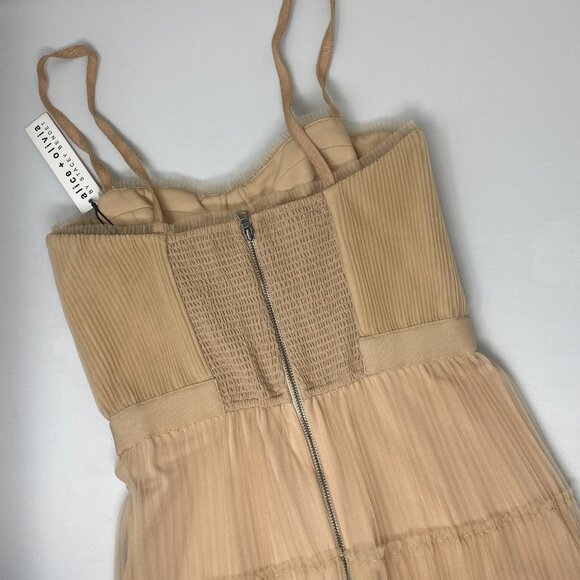 Alice + Olivia Deena Pleated Almond Maxi Dress With Hot Pant 0 NWT $660 - Picture 11 of 13